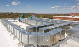 A large HVAC system on the roof of a building