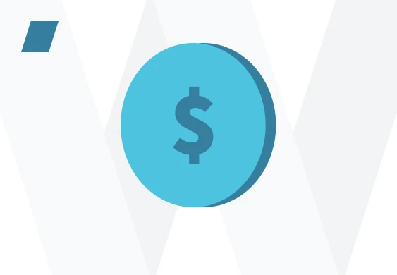 A blue coin with a dollar sign on it