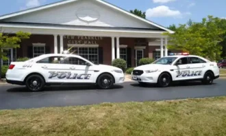Police cruisers outside of New Franklin City Hall in Ohio